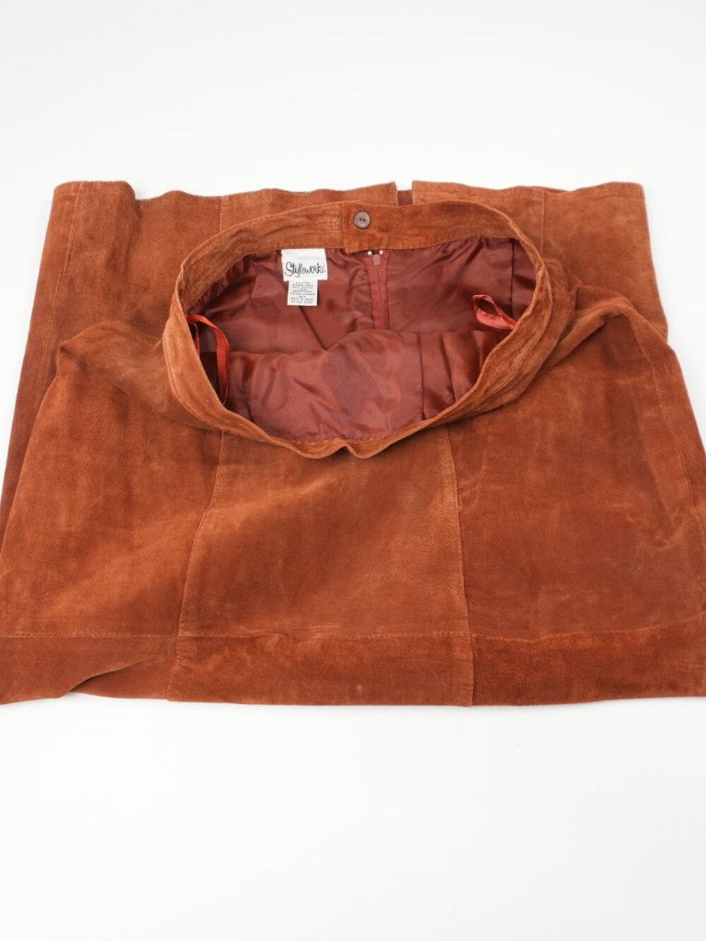 Suede Midi Skirt Vintage Leather Brown Suede Terracotta Long Maxi Skirt - Picture 16 of 16